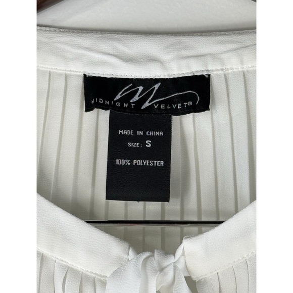 Midnight Velvet Ivory Pleated Tie Neck Long Sleeve Blouse Top Small - Picture 3 of 9